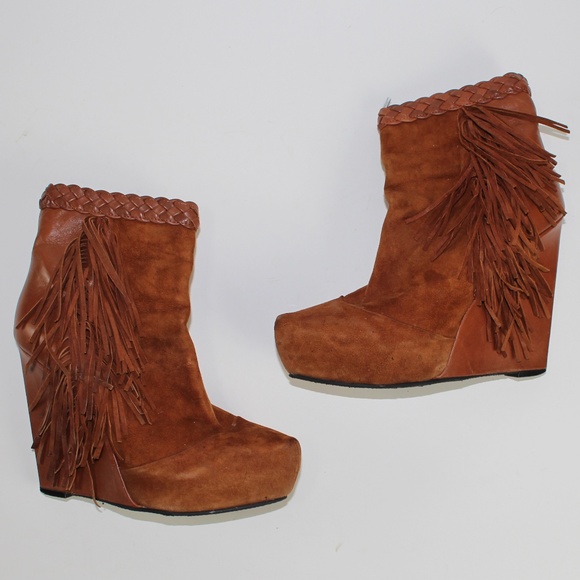 Boutique 9 Shoes - Boutique 9 Brown Leather Tassel Wedges Size 7.5M